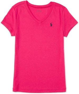 Ralph Lauren Red V Neck T-Shirt For Girls