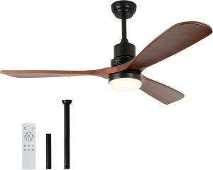 60" Ceiling Fan with Light Remote Control, Modern Smart Outdoor Ceiling Fans, Wood Walnut 3 Blades, Noiseless Reversible 6-Speed Motor for Bedroom, Garage, Patios, Kitchen, Farmhouse