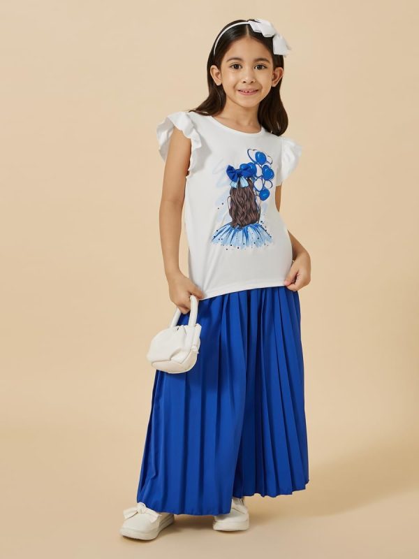 ⁦Styli Girls Graphic Print T-Shirt And Wide Leg Culotte Set⁩ - الصورة ⁦2⁩