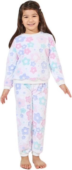 STYLI Girls Floral Pattern Fleece Sweatshirt & Joggers Set