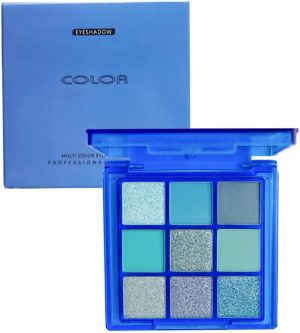9 Colors Blue Eyeshadow Palette, Glitter Shimmer Matte Neutral Shades, High Pigmented Waterproof Grey Light Blue Eyeshadow, Shimmer Bright, Daily Party Sparkling Eyeshadow Palett