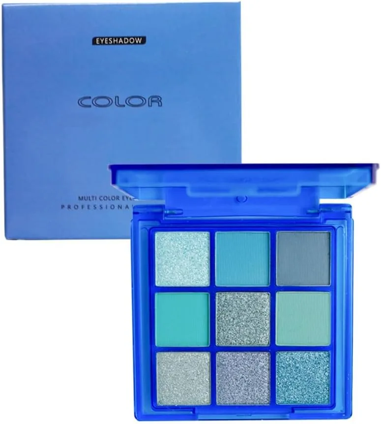 9 Colors Blue Eyeshadow Palette, Glitter Shimmer Matte Neutral Shades, High Pigmented Waterproof Grey Light Blue Eyeshadow, Shimmer Bright, Daily Party Sparkling Eyeshadow Palett