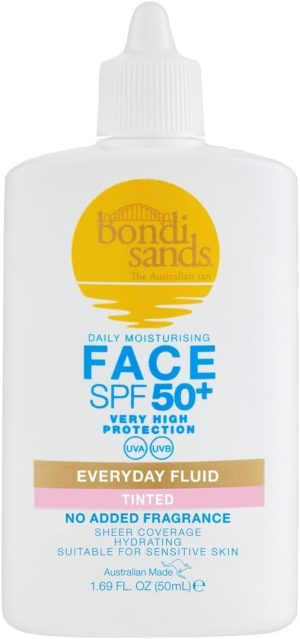 Bondi Sands SPF 50+ Fragrance Free – Tinted Face Fluid 50mL | UVA & UVB Protection | Suitable for Sensitive Skin |Cruelty Free | 50ml/1.69 FL Oz