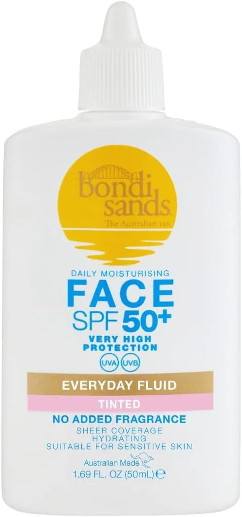Bondi Sands SPF 50+ Fragrance Free – Tinted Face Fluid 50mL | UVA & UVB Protection | Suitable for Sensitive Skin |Cruelty Free | 50ml/1.69 FL Oz
