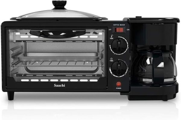 ⁦Saachi 3 In 1 Breakfast Machine, Multi-Functional Breakfast Maker, Non-Stick Griddle, Oven Tray, Coffee Maker, NL-BS-2951⁩ - الصورة ⁦2⁩