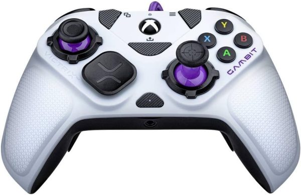 PDP Victrix Gambit World's Fastest Licensed Xbox Controller, Elite Esports Design with Swappable Pro Thumbsticks, Custom Paddles, Swappable White/Purple Faceplate for Xbox One, Series X/S, PC