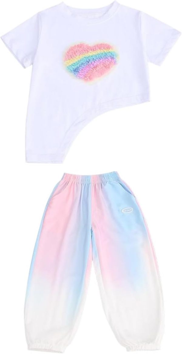 ⁦Children's Clothing, A Cute Summer Two-piece Set for Girls, A Cute Heart-shaped Short Top and Sporty Trousers Set, Suitable for Ages 4 To 13⁩ - الصورة ⁦8⁩