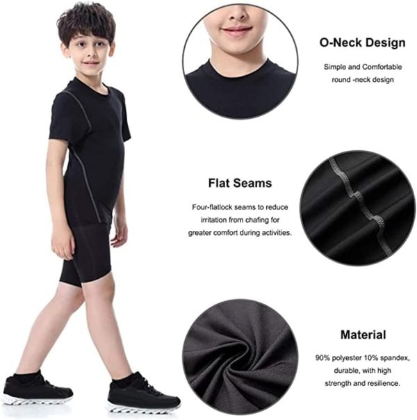 ⁦AUTOYSUR Boys Compression Shirts Short Sleeve and Athletic Running Shorts Set, Athletic Compression Tops, Quick Dry Workout Sets for Boy⁩ - الصورة ⁦5⁩
