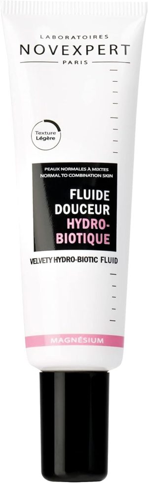 Novexpert Velvety Hydro-Biotic Fluid - Light Textured Face Cream - Fast-Absorbing, Soothing Sensation - Smooth, Hydrated And Supple Skin - Hypoallergenic - Vegan - Normal To Combination Skin - 1 Oz