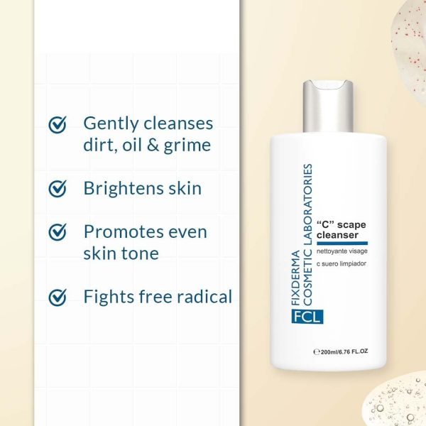⁦FCL 2% Vitamin C Face Wash, C Scape Cleanser for Gentle Exfoliation and Brightening | Cleanser Face Wash For Unevenly Pigmented Skin | Dark Spot Cleanser for Face - 200ml/6.76 Fl Oz⁩ - الصورة ⁦2⁩