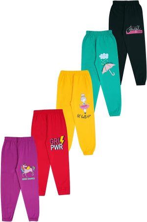 KYDA KIDS Girl's Cotton Printed Regular Fit Track Pants (Pack of 2)