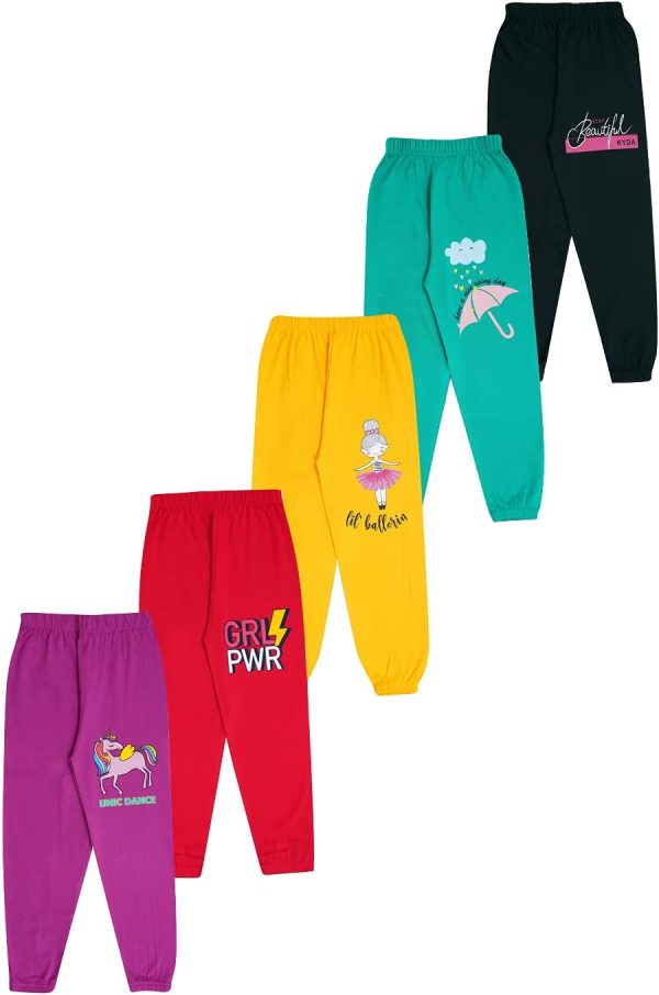 KYDA KIDS Girl's Cotton Printed Regular Fit Track Pants (Pack of 2)