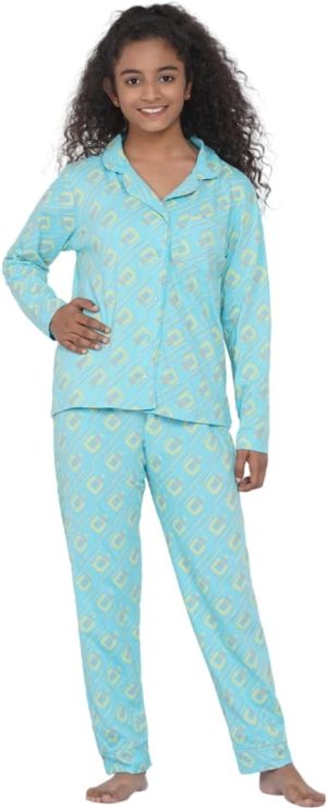 Lauren Smith Girl's Pajama Set Long Sleeve Buttoned Top with pants 2 Piece Printed Sleepwear Cotton Teen Girls Soft Pjs Lounge Set Kids nightwear sets