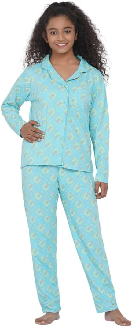 Lauren Smith Girl's Pajama Set Long Sleeve Buttoned Top with pants 2 Piece Printed Sleepwear Cotton Teen Girls Soft Pjs Lounge Set Kids nightwear sets