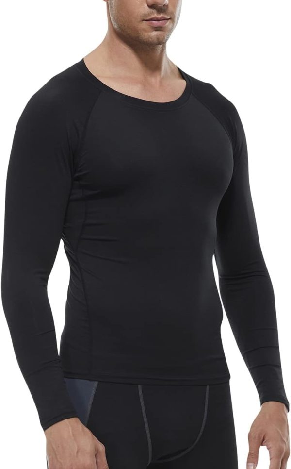 ⁦Men's Compression Shirts Long Sleeve Athletic Workout Tops Gym Undershirts Active Sports Baselayers⁩ - الصورة ⁦4⁩