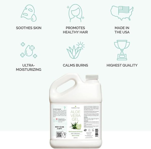 ⁦Aloe Vera Gel Organic Gallon for Face, Skin, Hair & Sunburn Relief - by KinRose Care - 100 Percent Pure Aloe Vera Gel Bulk Wholesale - Cold Pressed, Vegan, Unscented - Made in USA (128 Fl Oz)⁩ - الصورة ⁦2⁩