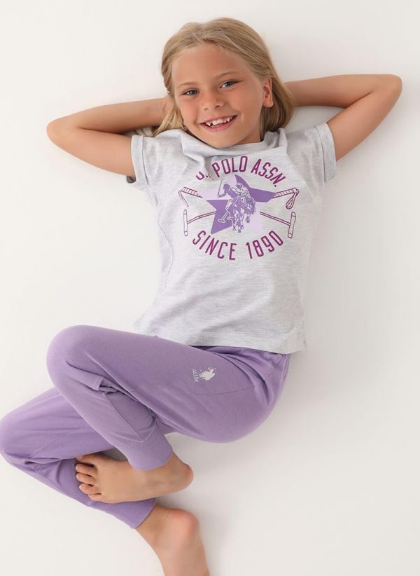 ⁦U.S. POLO ASSN. Girls Grey Short Sleeve Pyjama Set⁩ - الصورة ⁦3⁩