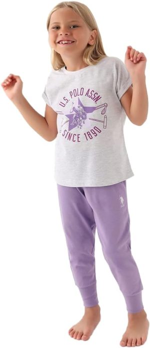 U.S. POLO ASSN. Girls Grey Short Sleeve Pyjama Set