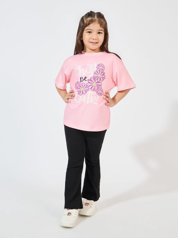 ⁦Styli Girls Oversized Printed T-Shirt With Dropped Shoulder⁩ - الصورة ⁦3⁩