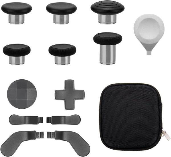 XICEN 13 in 1 Metal Thumbsticks for Xbox One Elite Series 2, Elite Series 2 Controller Accessory Parts, Gaming Accessory Replacement, Metal Mod 6 Swap Joysticks, 4 Paddles, 2 D-Pads, 1 Tool Black