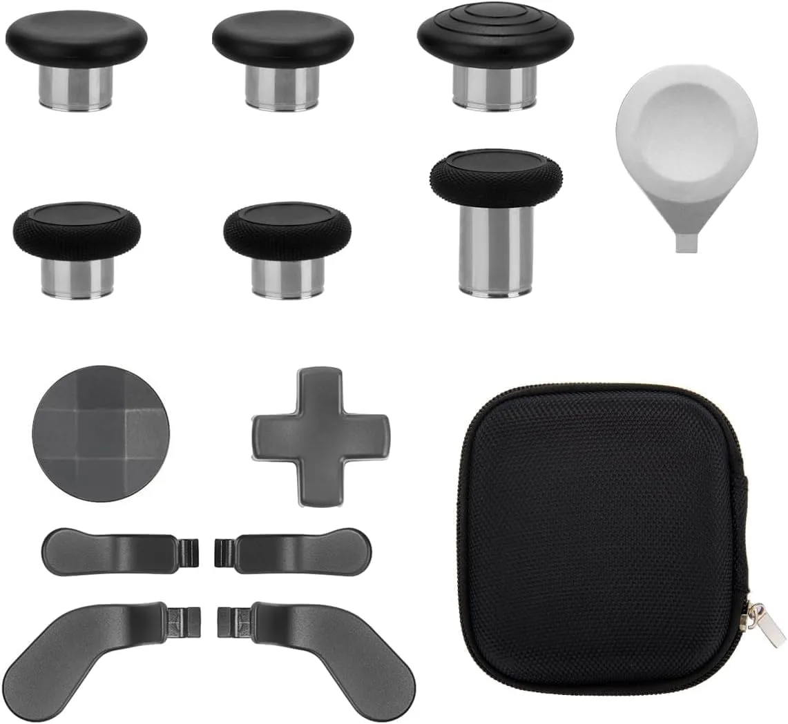 XICEN 13 in 1 Metal Thumbsticks for Xbox One Elite Series 2, Elite Series 2 Controller Accessory Parts, Gaming Accessory Replacement, Metal Mod 6 Swap Joysticks, 4 Paddles, 2 D-Pads, 1 Tool Black