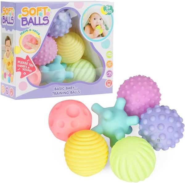 PATPAT® Squeeze Balls for Kids, 6 Pack, Ages 3-12 Months, Textured, Squeak, Bath & Play, Vinyl, Baby Toy