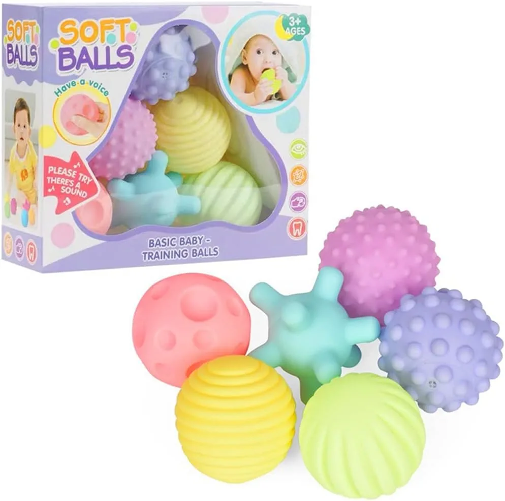 PATPAT® Squeeze Balls for Kids, 6 Pack, Ages 3-12 Months, Textured, Squeak, Bath & Play, Vinyl, Baby Toy