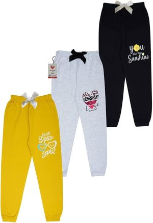 KYDA KIDS® 100% Girls Cotton Printed Track Pants (Pack of 3)