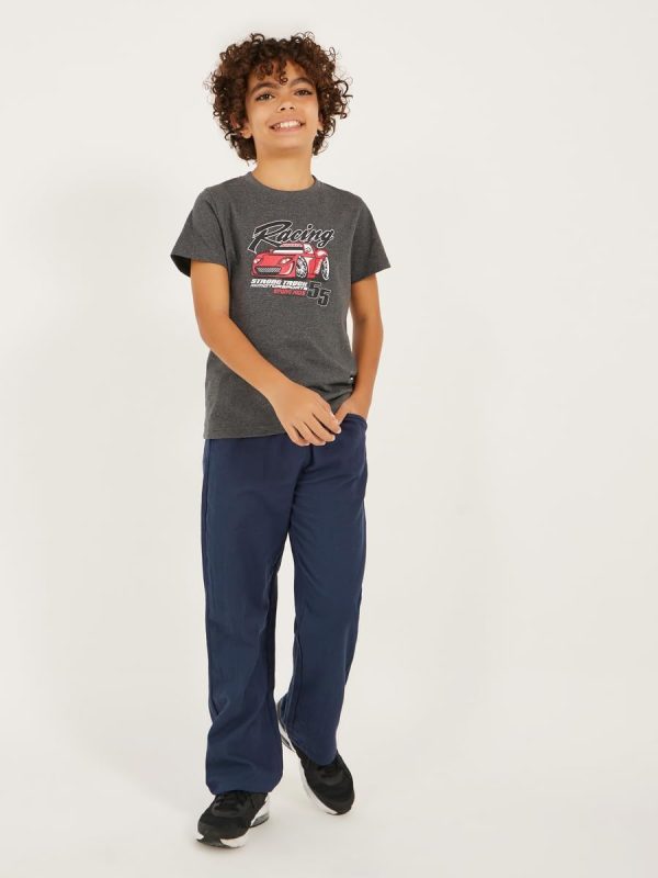 ⁦Styli Boys Solid Drawstring Waist Relaxed Pants⁩ - الصورة ⁦3⁩