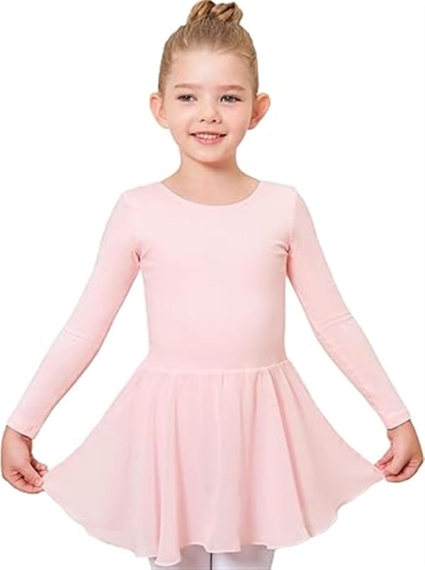 ⁦THE WHITE SHOP Kids Girls Classic Long Sleeve Leotard Dance Ballet Dress Gymnastics Cross Back Design Tutu Dresses Coton Comfortable Girls' Dance Apparel Clothing⁩ - الصورة ⁦5⁩