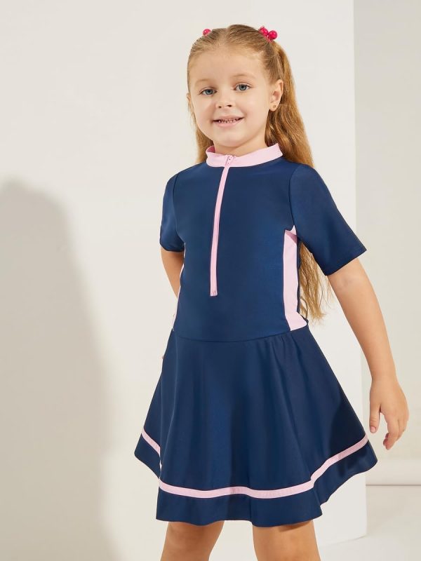 ⁦Styli Girls 2111260822 Contrast Trim High Neck Skirted Swimsuit⁩ - الصورة ⁦2⁩