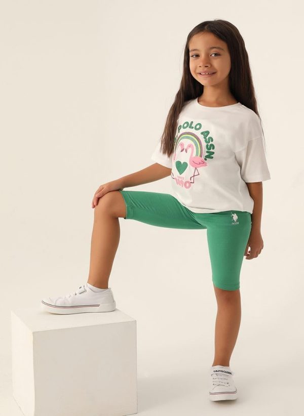 ⁦U.S. POLO ASSN. Girls Beige Bermuda Set⁩ - الصورة ⁦3⁩