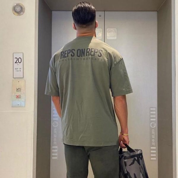 ⁦Fashion - Men loose BIGs size T Shirt Cotton Printed Running Sport Gym Shirt Fitness TOPs Workout Sportswear Jogging Tees Training Clothing⁩ - الصورة ⁦4⁩