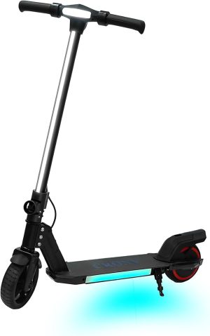 CRONY S32 Kids Foldable E-Scooter with LED Light Bar RGB Deck Lights & LED Display & E-Brake and E-Accelerator & Extended Footrest Supports Up to 100KG (Black)
