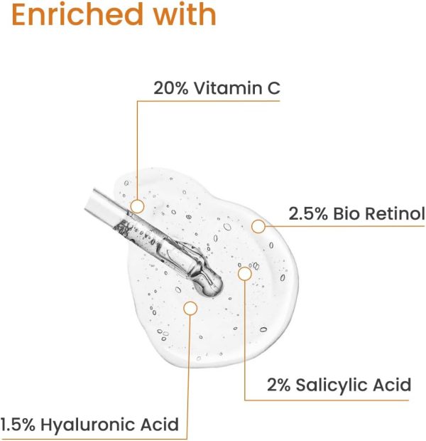 ⁦Earth Rhythm 20% Vitamin C Serum for Glowing & Clear skin with Hyaluronic & Salicylic Acid| Hydrates Moisturizes & Brightens | Suitable for Oily Sensitive & Acne Prone Skin| Men & Women - 30ml⁩ - الصورة ⁦3⁩