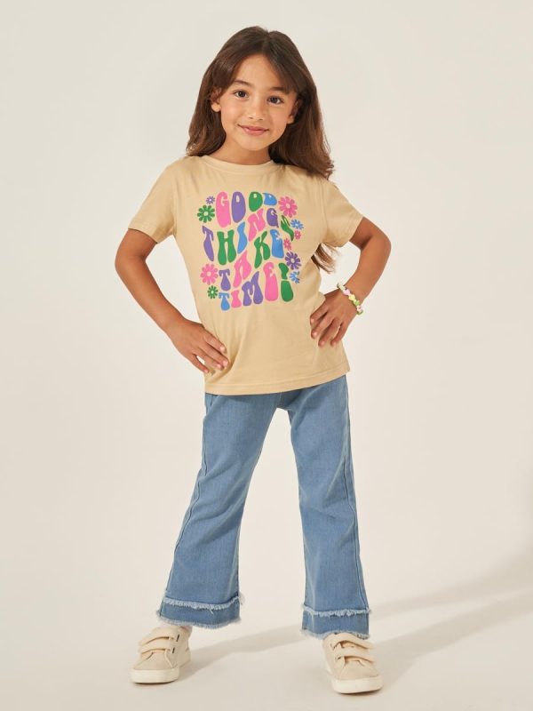 ⁦Styli Girls Slogan Print Round Neck T-Shirt⁩ - الصورة ⁦3⁩