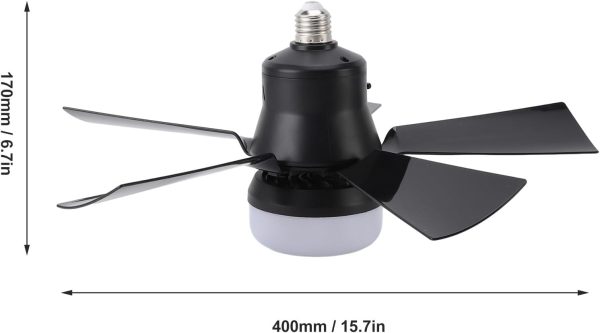 ⁦Dpofirs 15.7In Socket Fan Light, Dimmable 3 Color Temp 3 Wind Speed Light Bulb Fan with Remote, 1H 2H 4H Timer Screw in Ceiling Fan in Light Socket for Bedroom Kitchen 85‑265V (Black)⁩ - الصورة ⁦7⁩