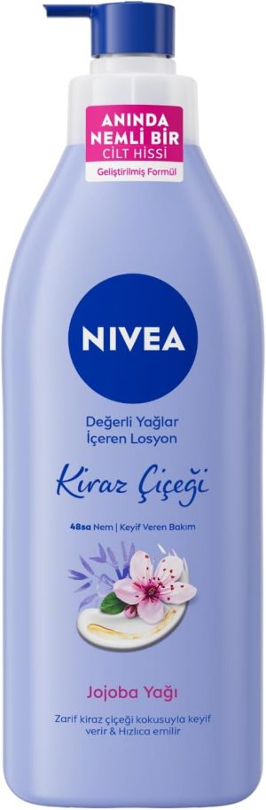 NIVEA Oil In Lotion Cherry Blossom & Jojoba Oil (400ml), Replenishing Body Lotion with Floral Cherry Blossom Scent & Pampering Jojoba Oil, Long-Lasting 48H Moisturising Cream, NIVEA Body Lotion