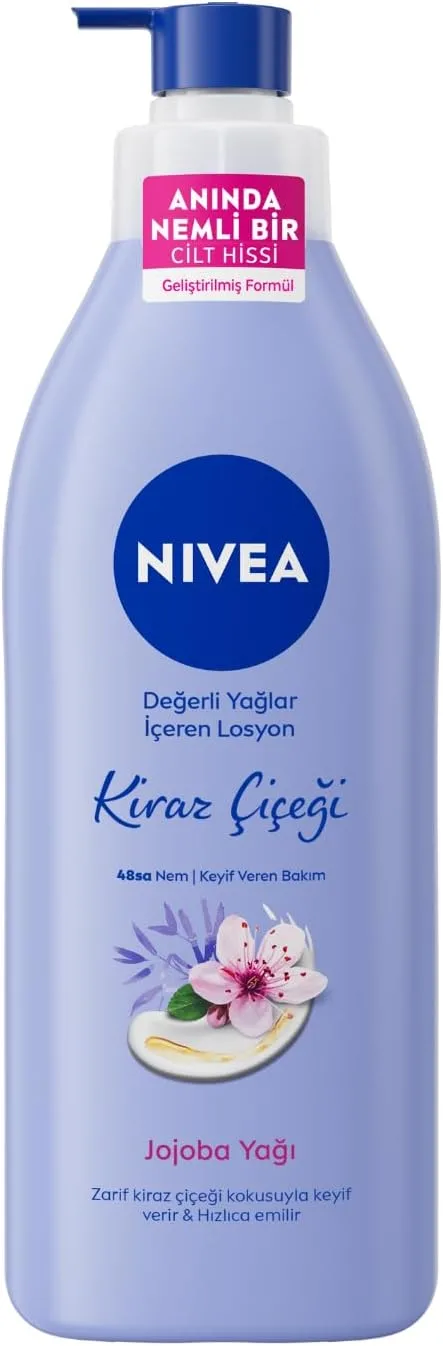 NIVEA Oil In Lotion Cherry Blossom & Jojoba Oil (400ml), Replenishing Body Lotion with Floral Cherry Blossom Scent & Pampering Jojoba Oil, Long-Lasting 48H Moisturising Cream, NIVEA Body Lotion