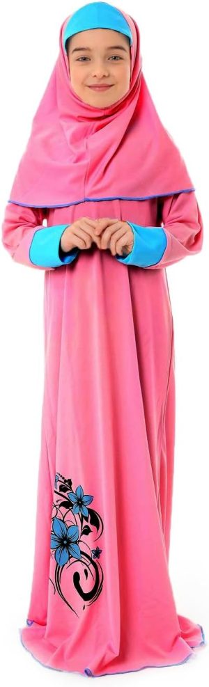Girl's Prayer Dress with Flower Print and Cuffs