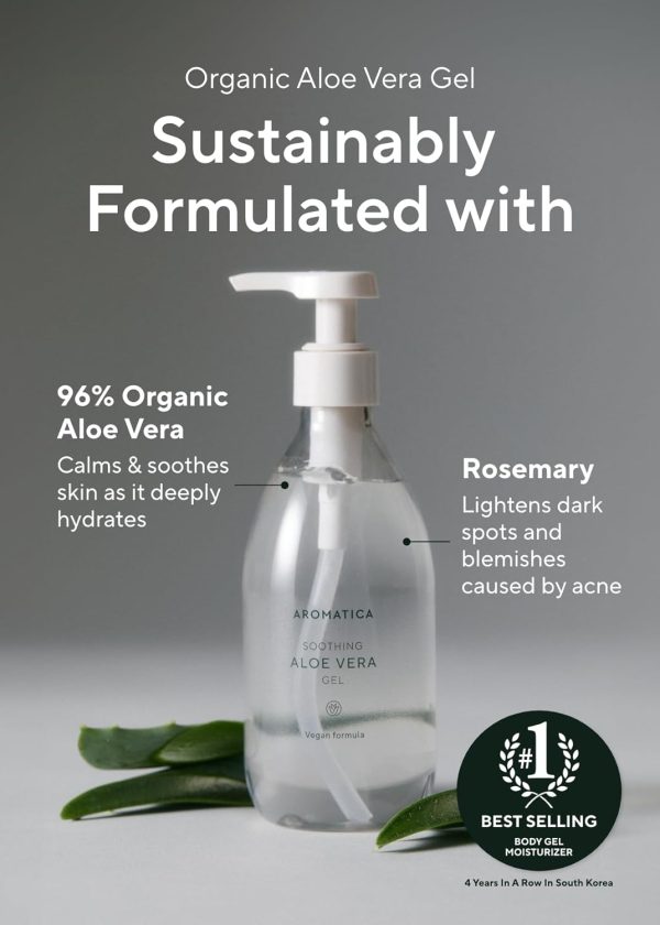 ⁦AROMATICA Organic Aloe Vera Gel 10.14oz / 300ml, Soothing, Cooling, Moisturizing, Vegan, EWG VERIFIED⁩ - الصورة ⁦3⁩
