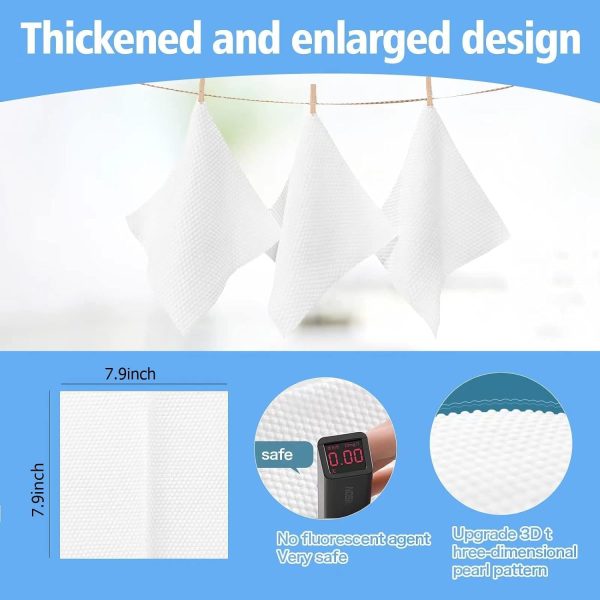 ⁦Azonee Disposable Face Towel, Thickening Ultra Soft Washcloths, 180 Count Facial Cotton Tissue, Lint-free cotton dry wipes Multi-Purpose for Skin Care, Make-up Wipes, Face Wipes and Facial Cleansing⁩ - الصورة ⁦8⁩