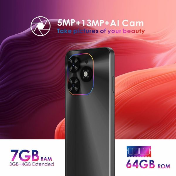 ⁦OALE POP 8 Pro, Android, 6.6 Inch Screen, Dual SIM, 7GB RAM (3GB + 4GB), 64GB Internal Memory, 5075 mAh Battery, 5MP + 13MP Camera, 4G (Alpenglow Gold)⁩ - الصورة ⁦5⁩