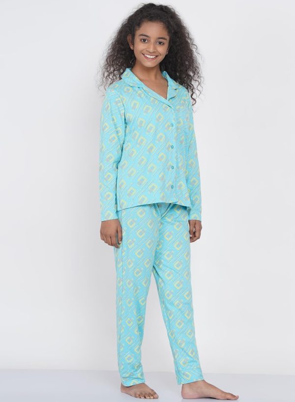⁦Lauren Smith Girl's Pajama Set Long Sleeve Buttoned Top with pants 2 Piece Printed Sleepwear Cotton Teen Girls Soft Pjs Lounge Set Kids nightwear sets⁩ - الصورة ⁦3⁩
