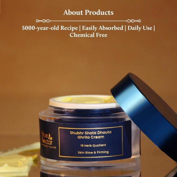 ⁦Blue Nectar Shata Dhauta Ghrita Face Cream for Women | 100 Times Washed Ghee Lightweight Women Face Cream for Skin Firming & Naturally Glowing Skin (19 Herbs, 50g)⁩ - الصورة ⁦4⁩