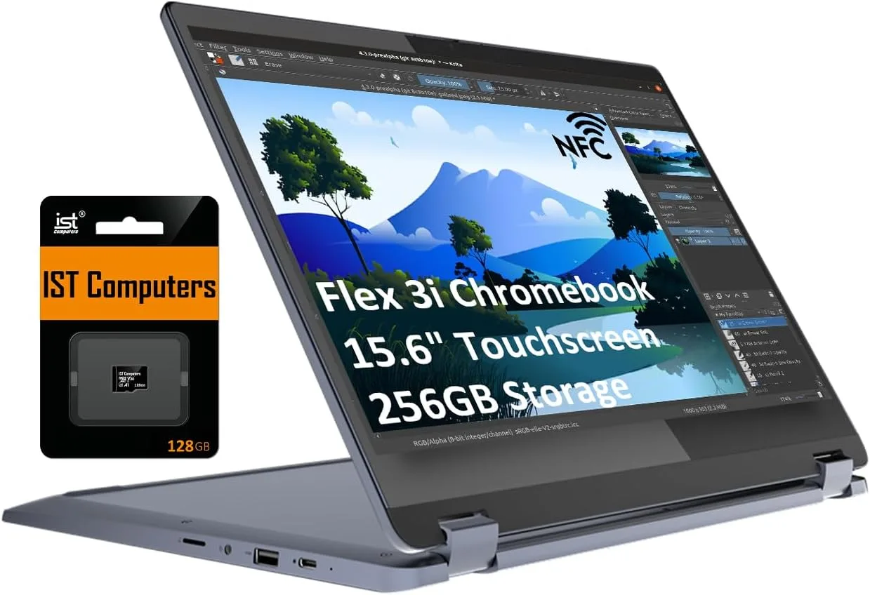 Lenovo Ideapad Flex 3i Chromebook 2-in-1 Laptop (15.6" FHD Touchscreen, Intel Pentium N6000, 8GB RAM, 256GB Storage (128GB eMMC+128GB IST SD Card)), Student & School, Webcam, NFC, Wi-Fi 6, Chrome OS