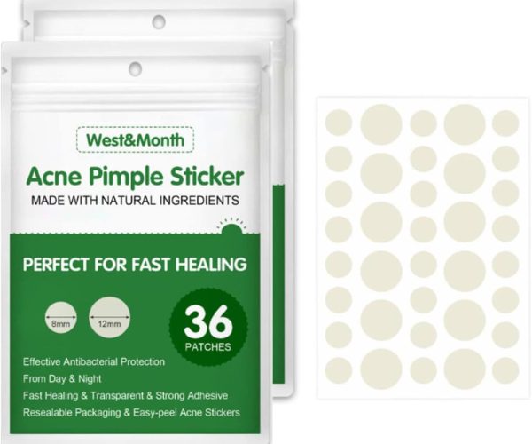 Salasabil Transparent Acne Remover Pimple Absorbing Cover Blemish Spot Skin Care Facial Stickers 2 Sizes (36 Count) in two boxs