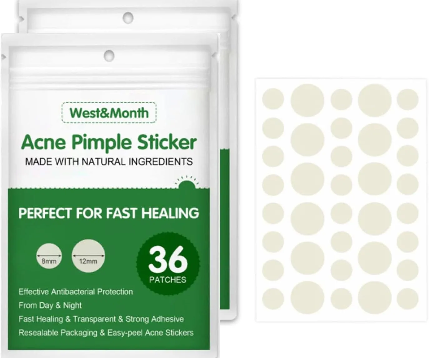 Salasabil Transparent Acne Remover Pimple Absorbing Cover Blemish Spot Skin Care Facial Stickers 2 Sizes (36 Count) in two boxs