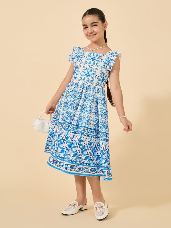 ⁦Styli Girls All Over Print Ruffled Sleeves Dress⁩ - الصورة ⁦2⁩