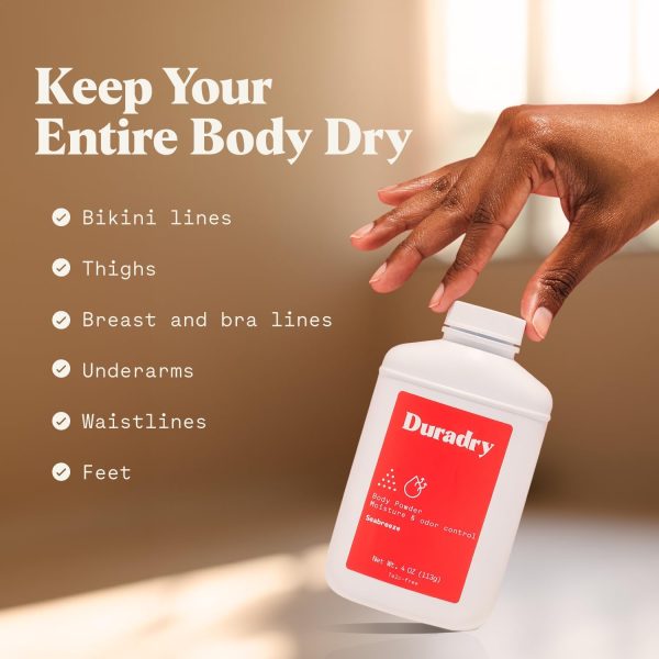 ⁦Duradry Body Powder - Sweat Defense & Odor Control, Sweat Absorbing, Anti-Chaffing, All Natural Powder, Talc-Free, Prevents and Eliminates Any Body Odor Naturally - Seabreeze, 4oz⁩ - الصورة ⁦5⁩